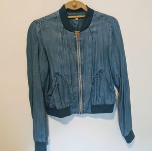 Joan Vass Tencel Chambray Bomber Jacket